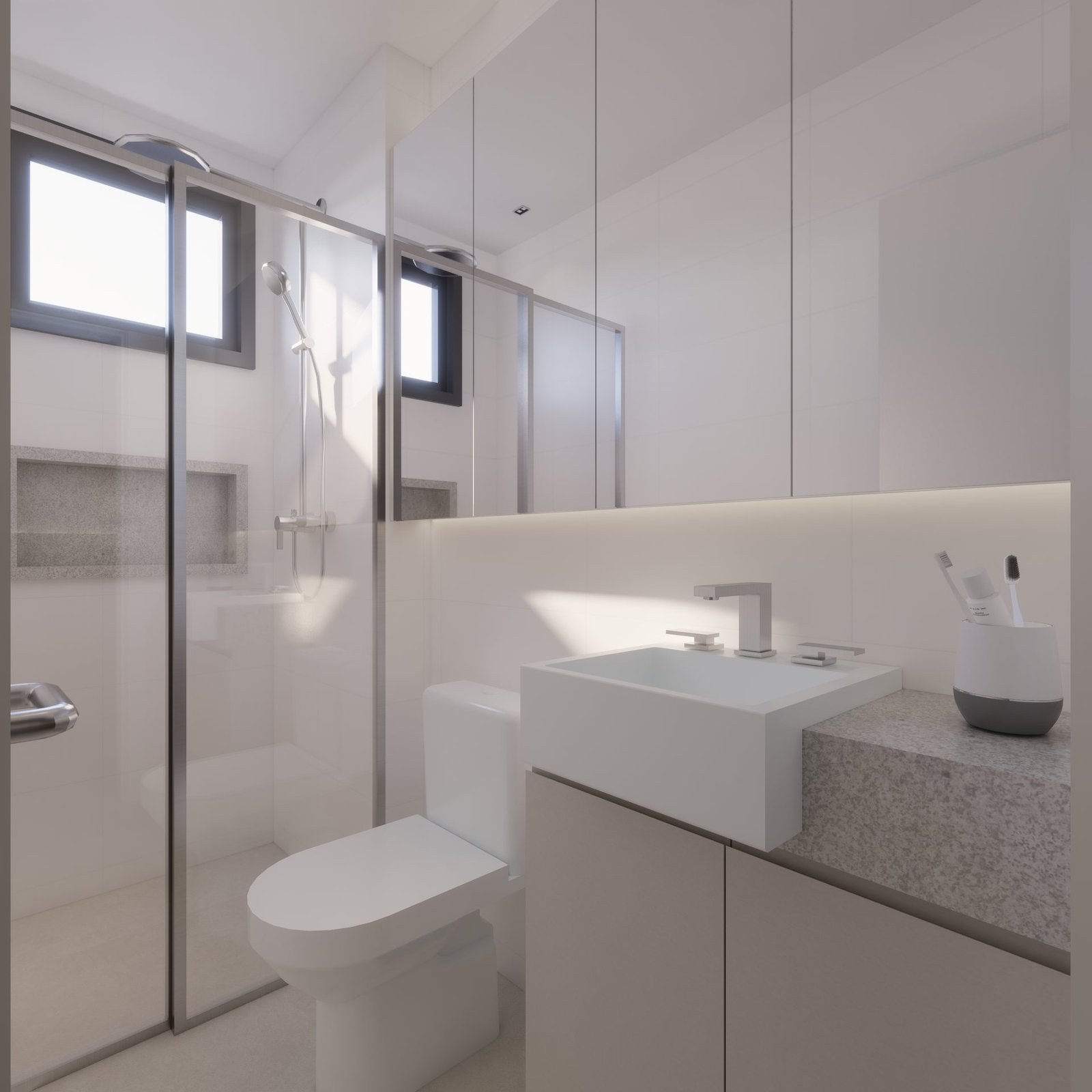 Apartamento MC — Presidente Prudente: banheiro com box de vidro — projeto de arquitetura de interiores