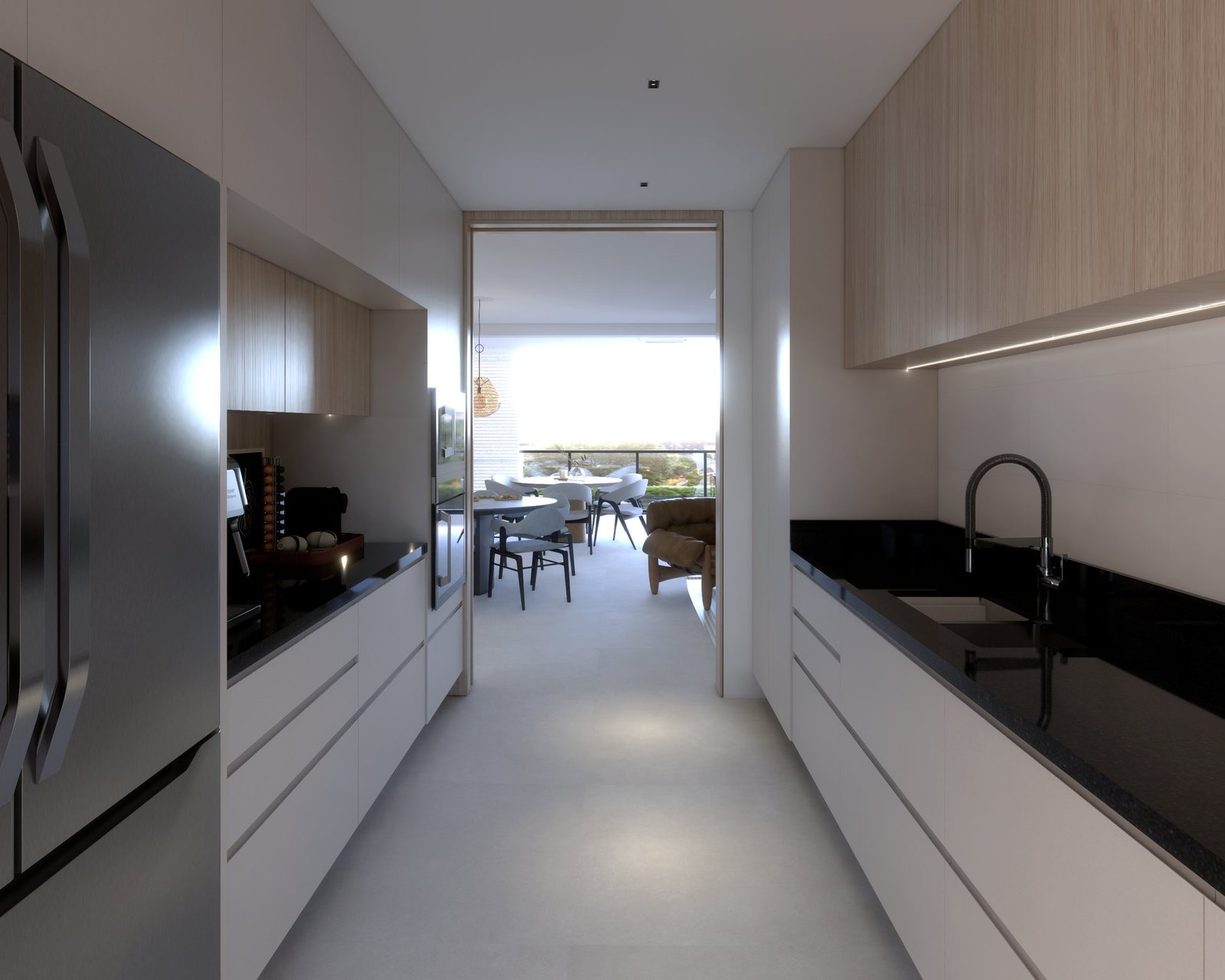 Apartamento MC — Presidente Prudente: cozinha com vista para a varanda — projeto de arquitetura de interiores
