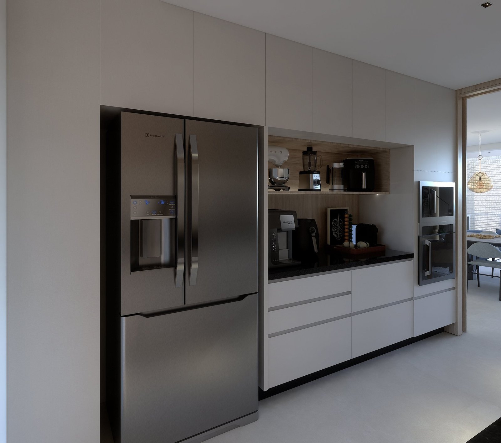 Apartamento MC — Presidente Prudente: cozinha com geladeira e eletros embutidos — projeto de arquitetura de interiores