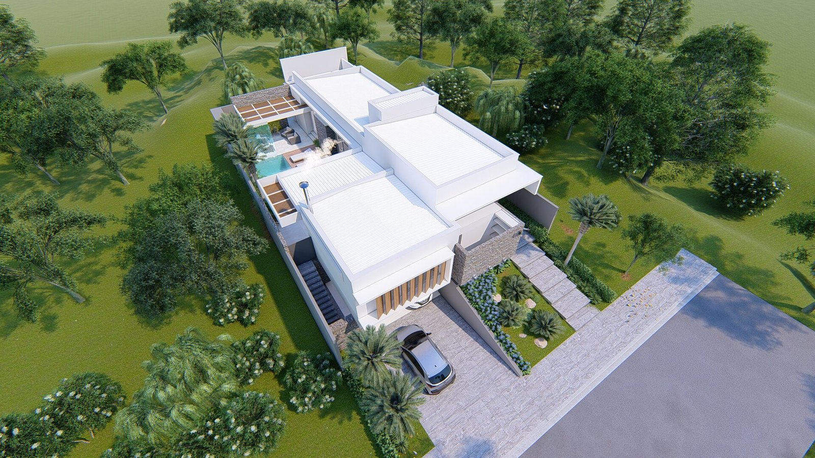 Casa AF em Adamantina, 2019 — projeto de arquitetura residencial, fachada em pedra