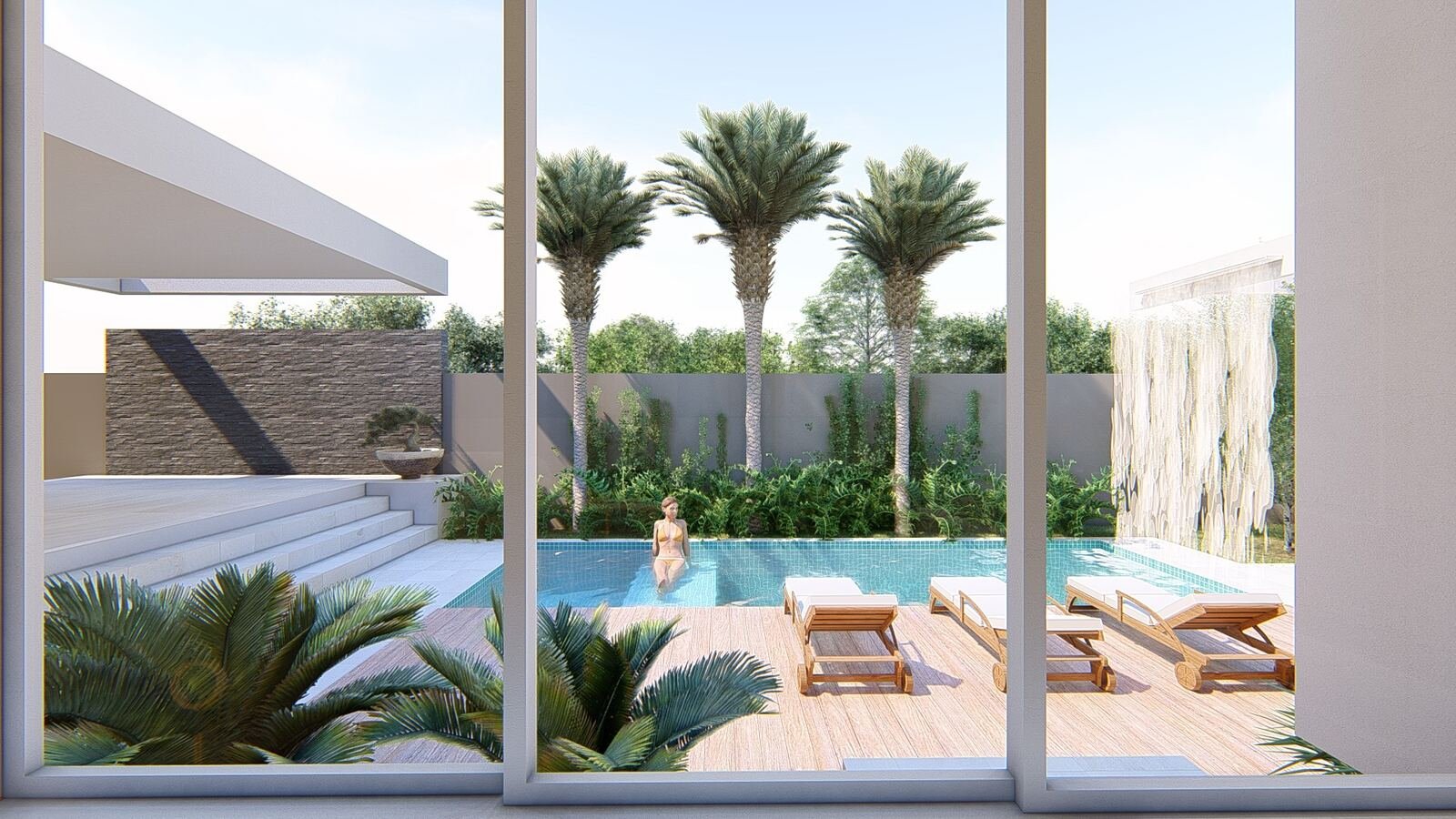 Casa AF — Adamantina: piscina vista janela — projeto de arquitetura residencial