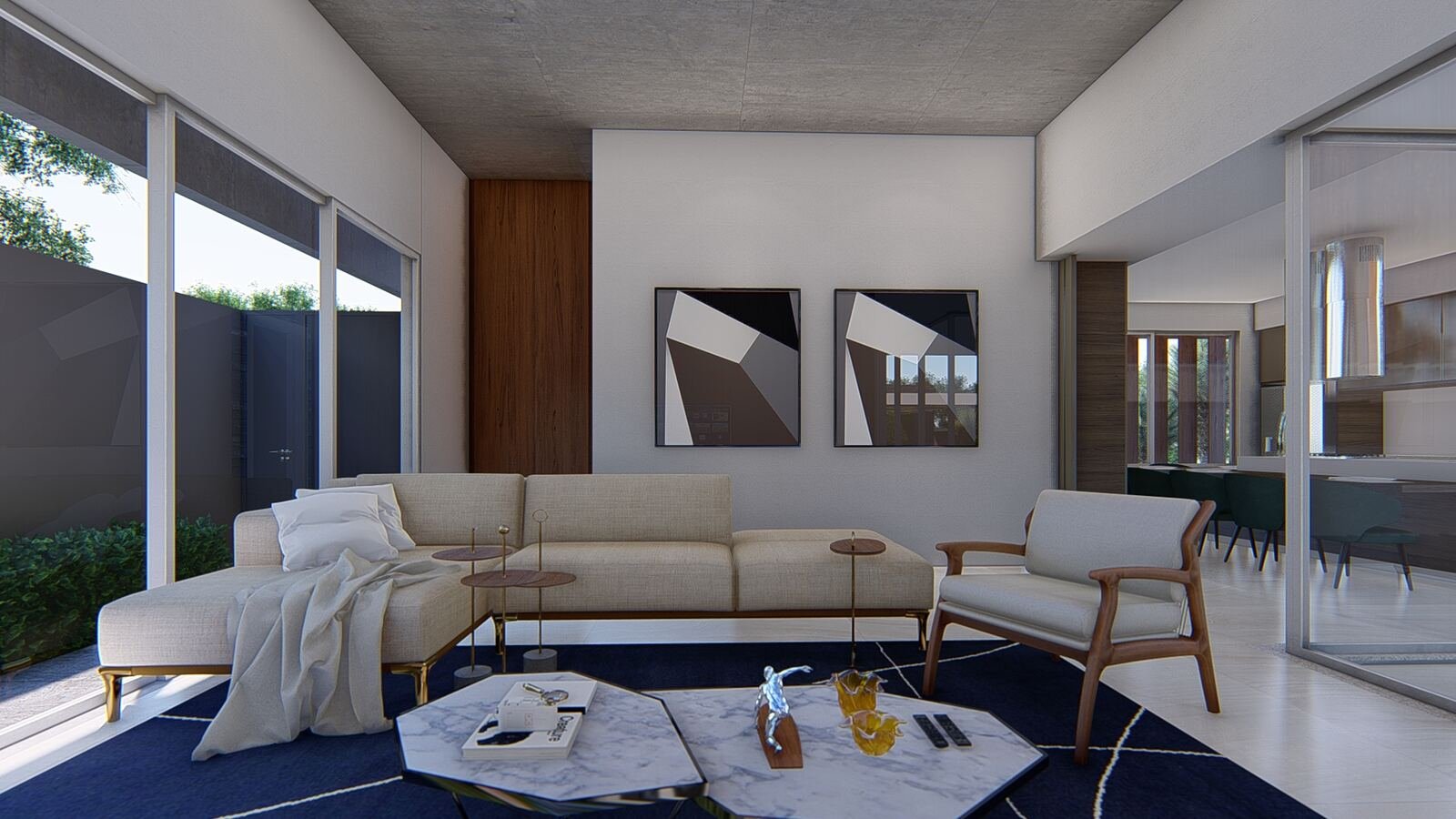 Casa AF — Adamantina: sala estar render — projeto de arquitetura residencial