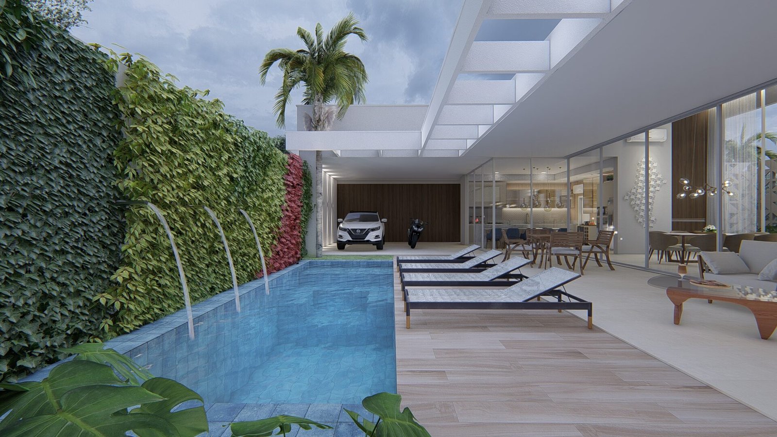 Casa AJ — Adamantina: piscina e área gourmet, render — projeto de arquitetura residencial