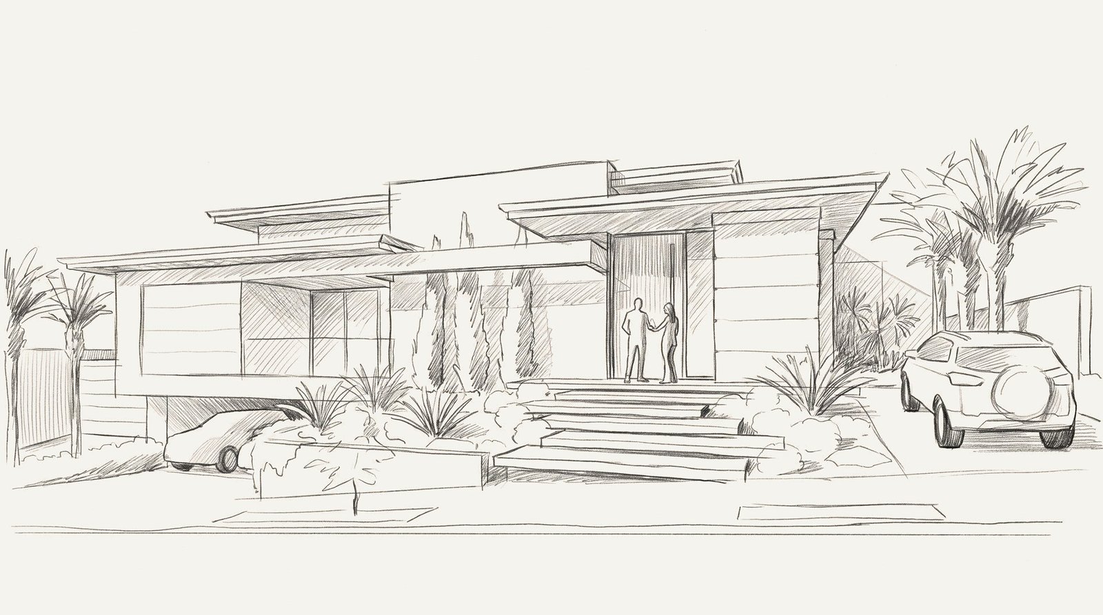 Casa AM — Adamantina: estudo perspectivo em croqui da fachada — projeto de arquitetura residencial