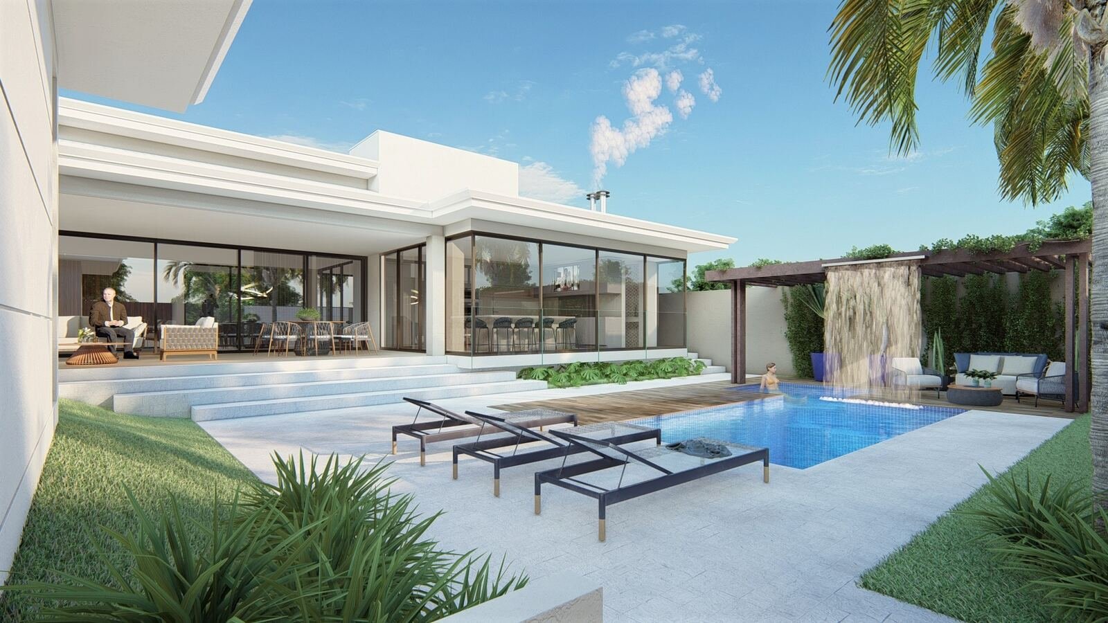 Casa AM — Adamantina: piscina render — projeto de arquitetura residencial
