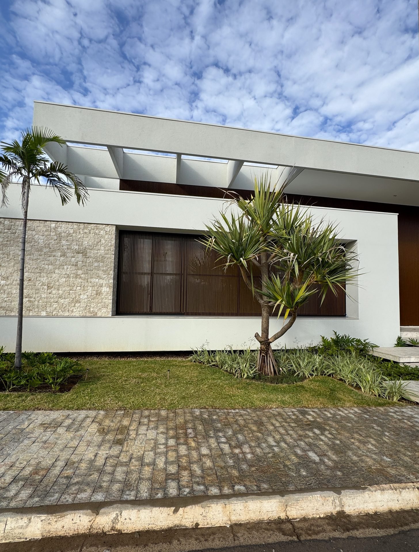 Casa AS — Osvaldo Cruz: fachada com jardim e dracena em primeiro plano — projeto de arquitetura residencial