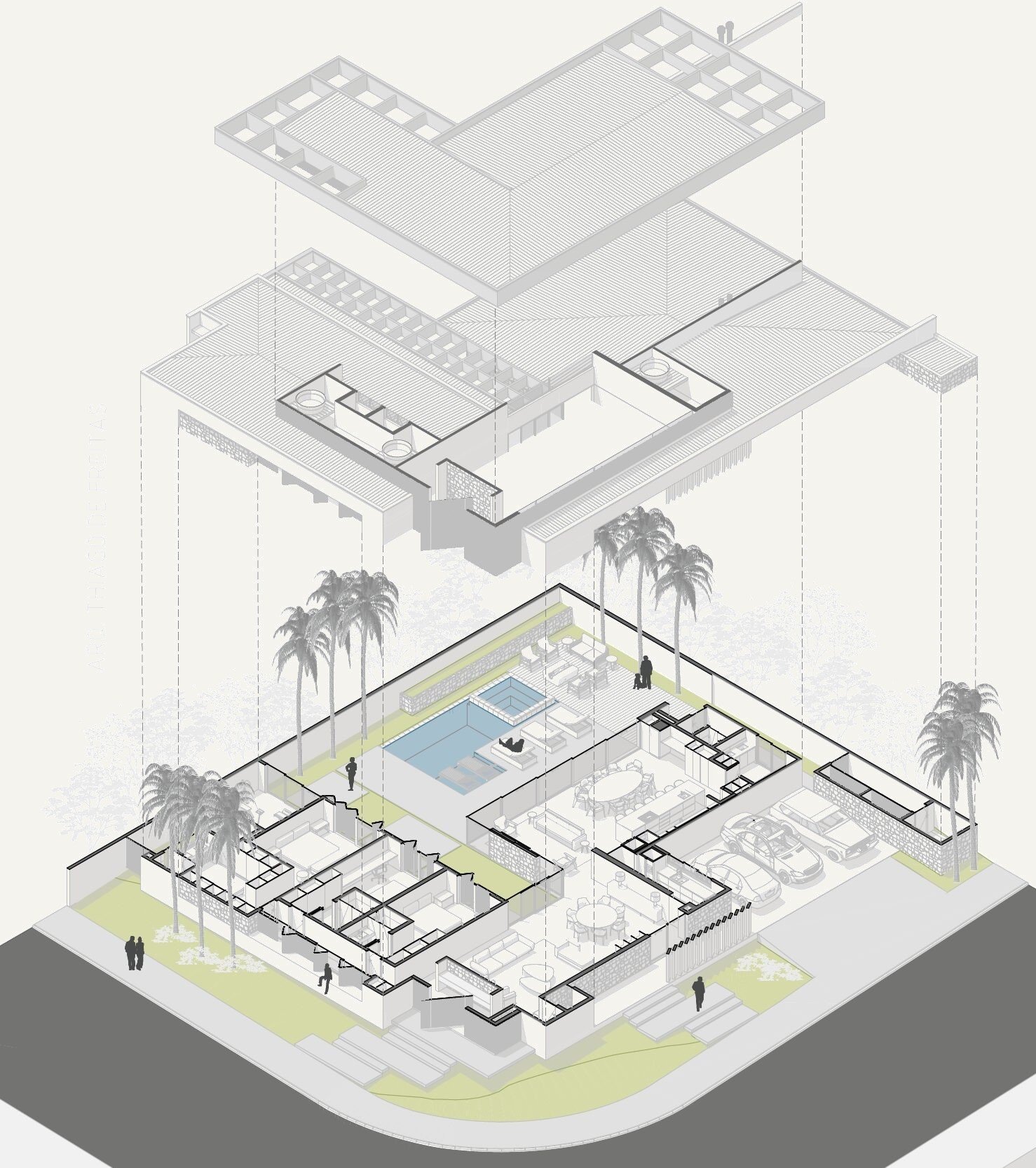 Casa AS — Osvaldo Cruz: isométrica explodida do projeto — projeto de arquitetura residencial