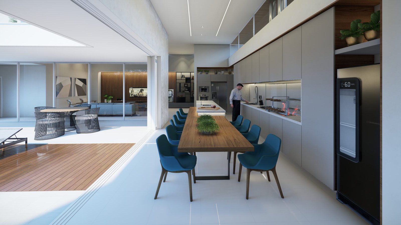 Casa BH — Osvaldo Cruz: area gourmet sala render — projeto de arquitetura residencial