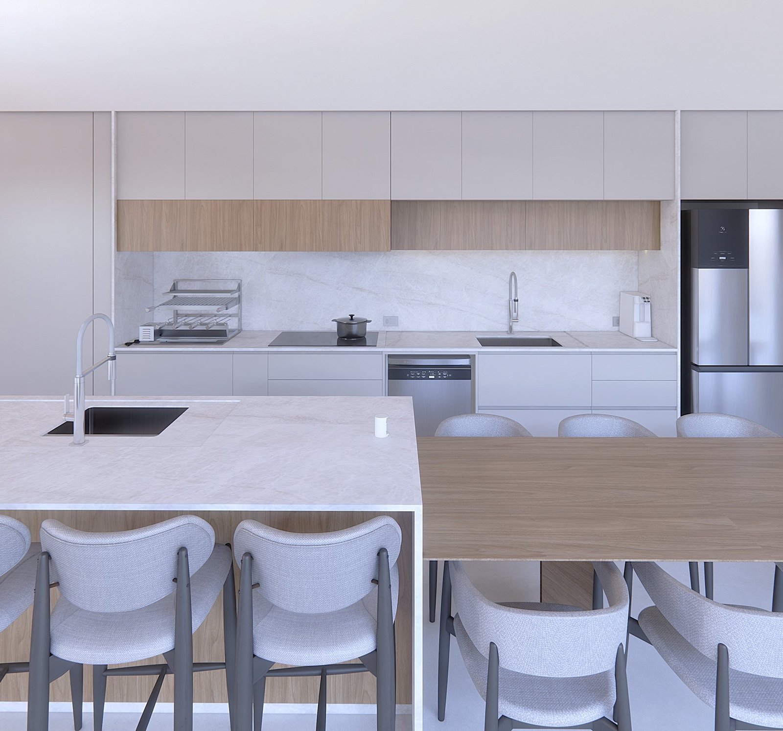 Casa GL — Marília: cozinha, detalhe da ilha e bancada — projeto de arquitetura residencial