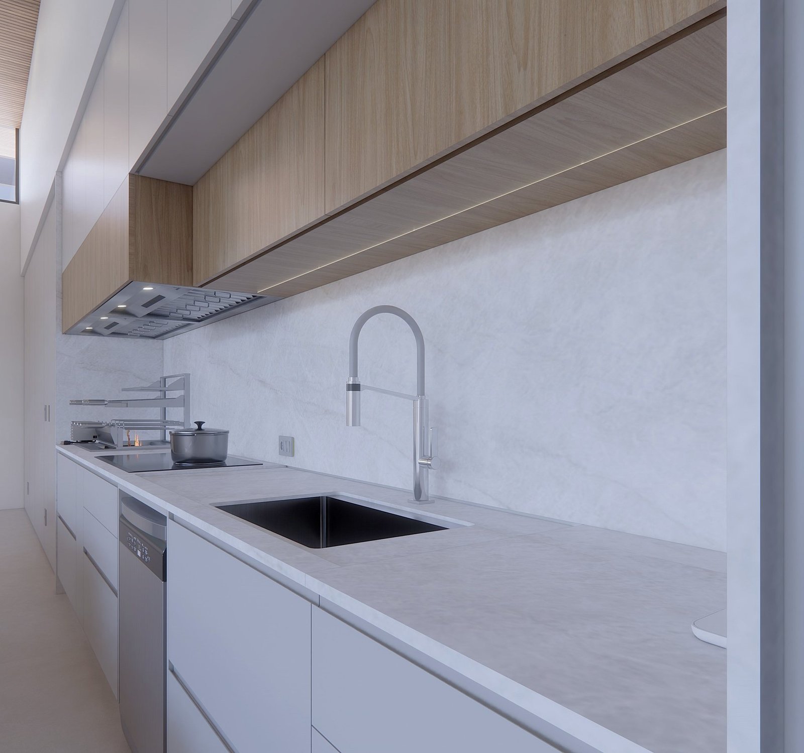 Casa GL — Marília: cozinha, detalhe da pia e torneira — projeto de arquitetura residencial