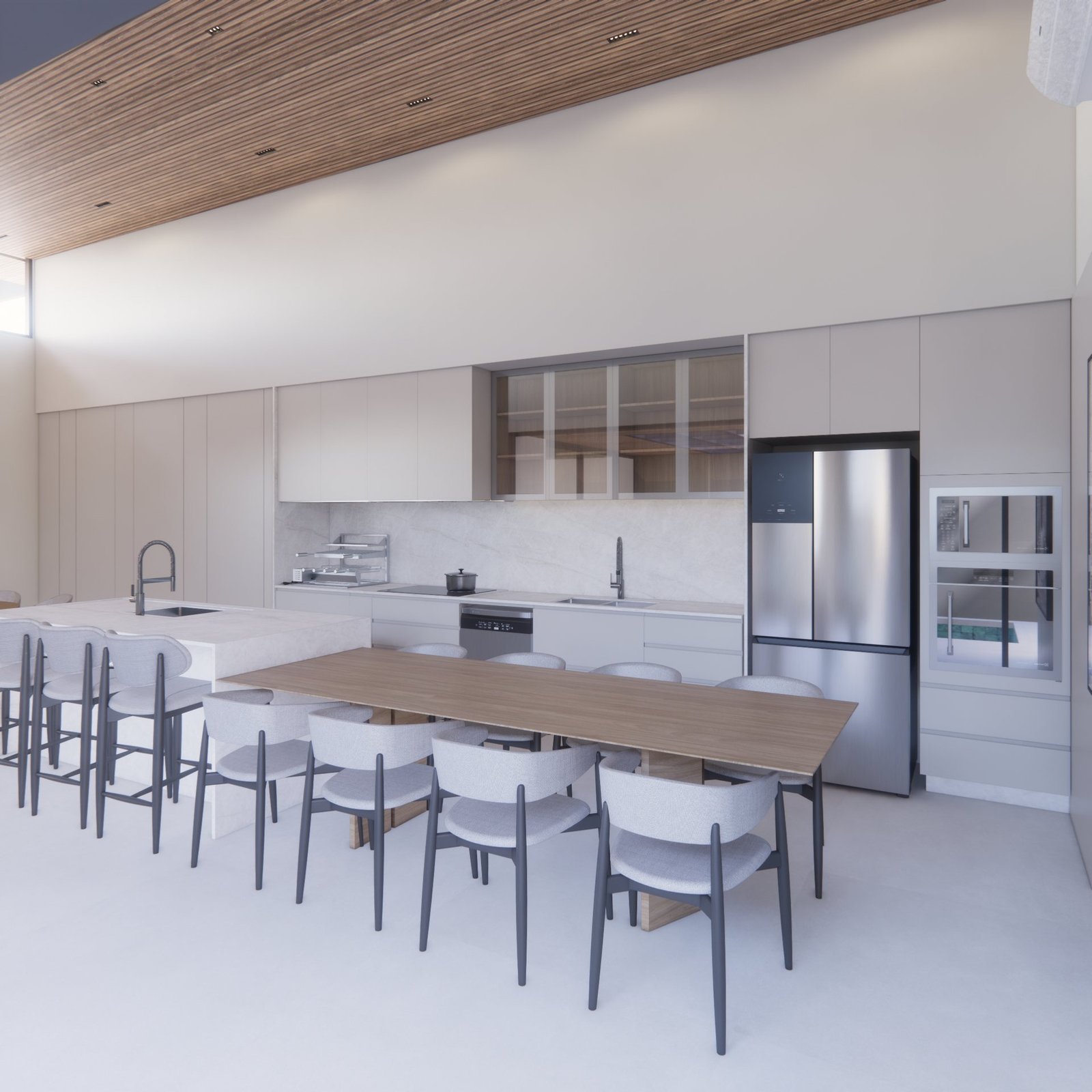 Casa GL — Marília: cozinha, vista longitudinal — projeto de arquitetura residencial