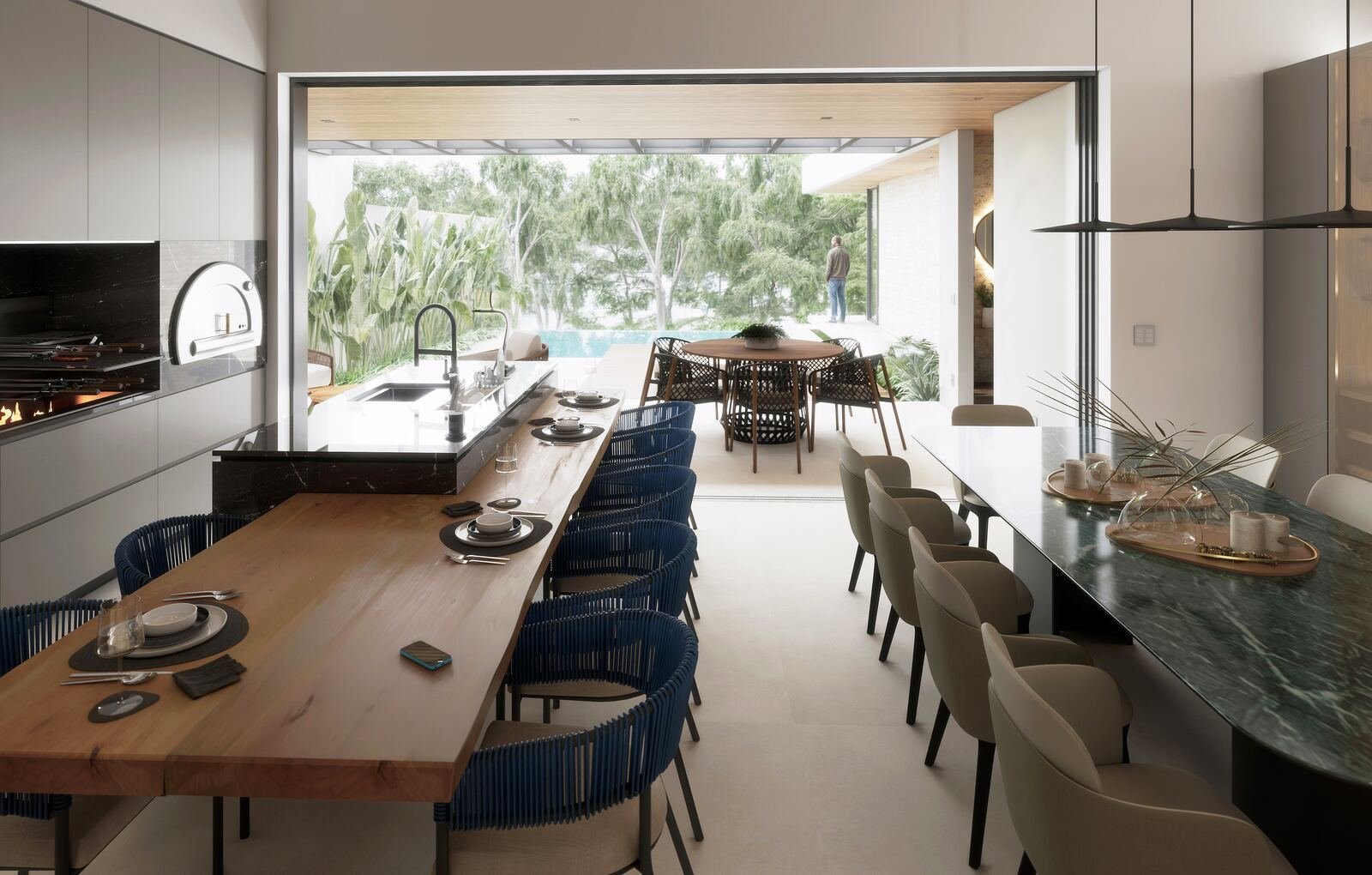 Casa GT — Osvaldo Cruz: area gourmet jantar render — projeto de arquitetura residencial