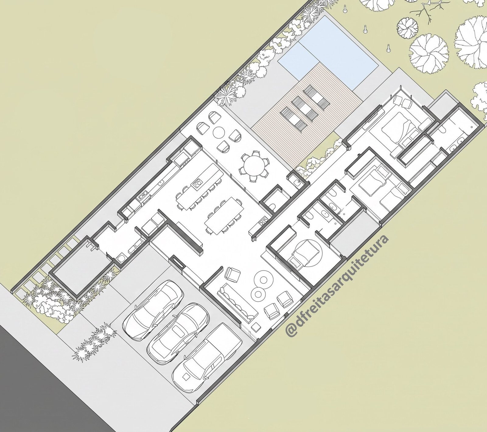 Casa GT — Osvaldo Cruz: planta baixa 3d — projeto de arquitetura residencial