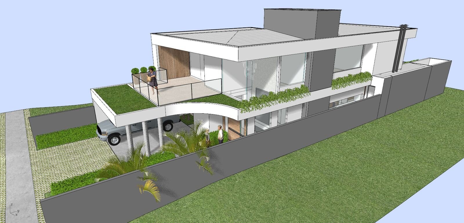 Casa MG — Adamantina: fachada lateral carport — projeto de arquitetura residencial
