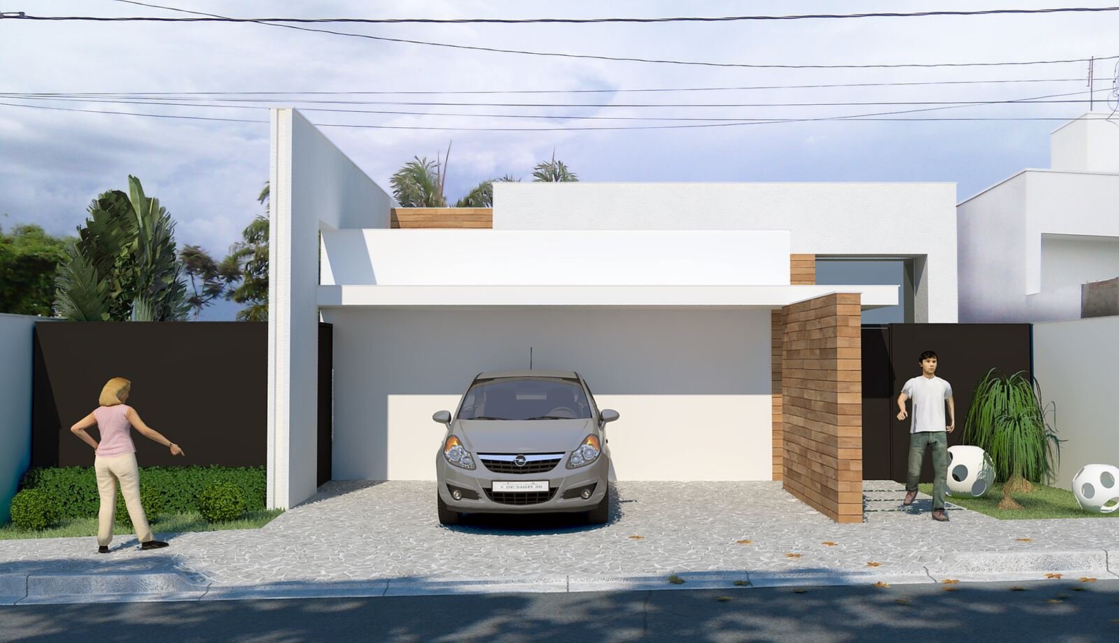 Casa MJ — Adamantina: fachada render — projeto de arquitetura residencial