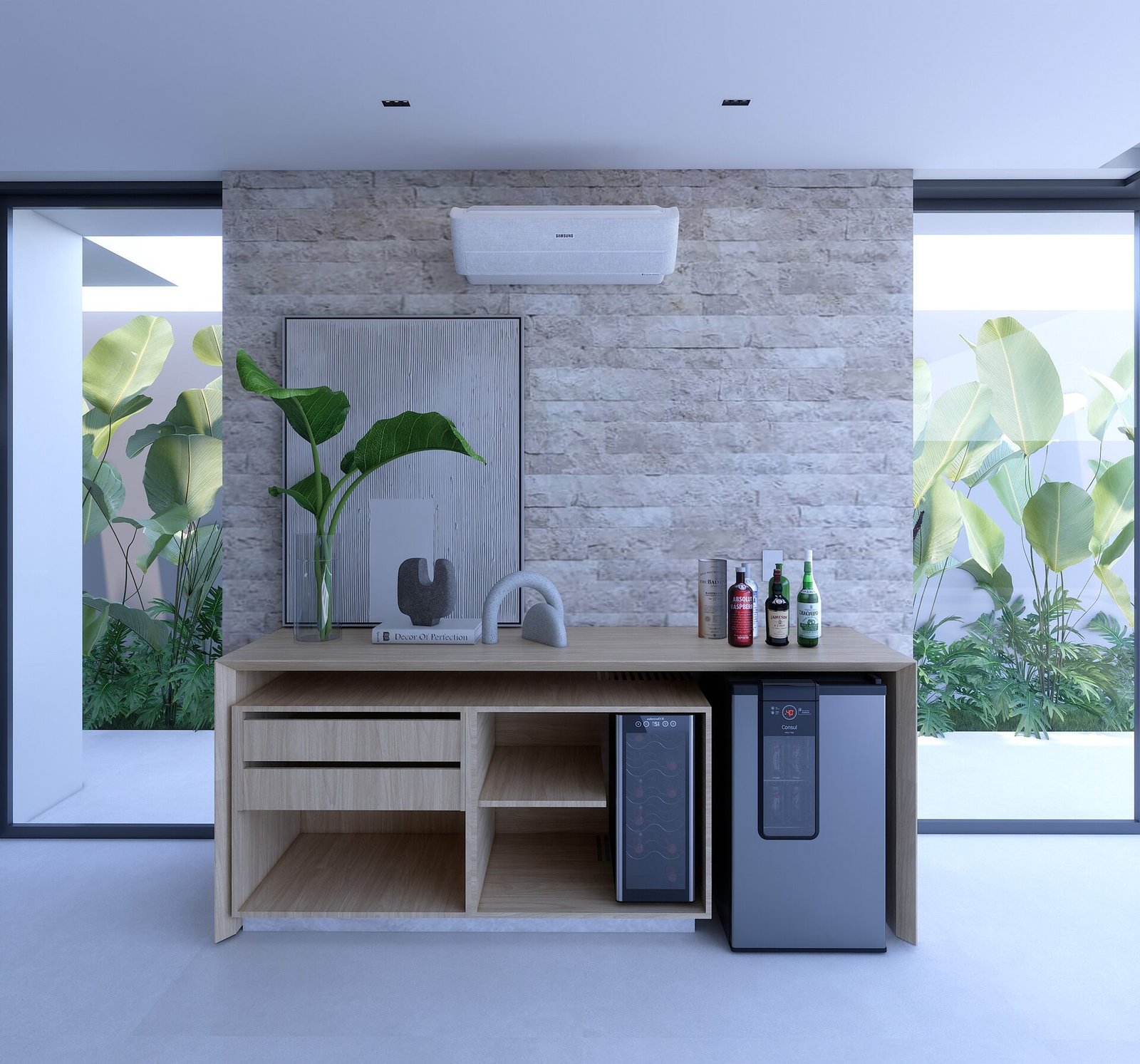 Casa MM — Adamantina: adega bar detalhe render — projeto de arquitetura residencial