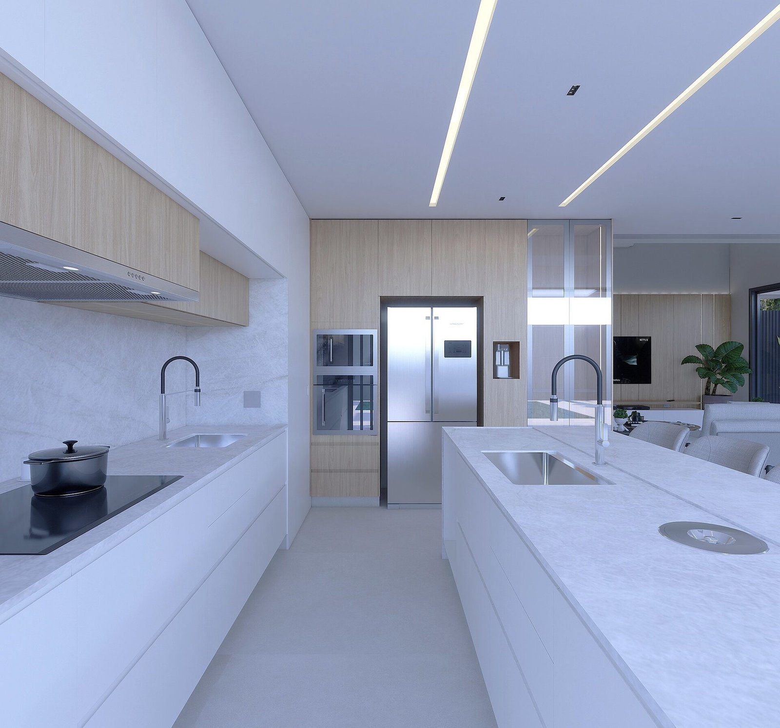Casa MM — Adamantina: cozinha detalhe torneira render — projeto de arquitetura residencial