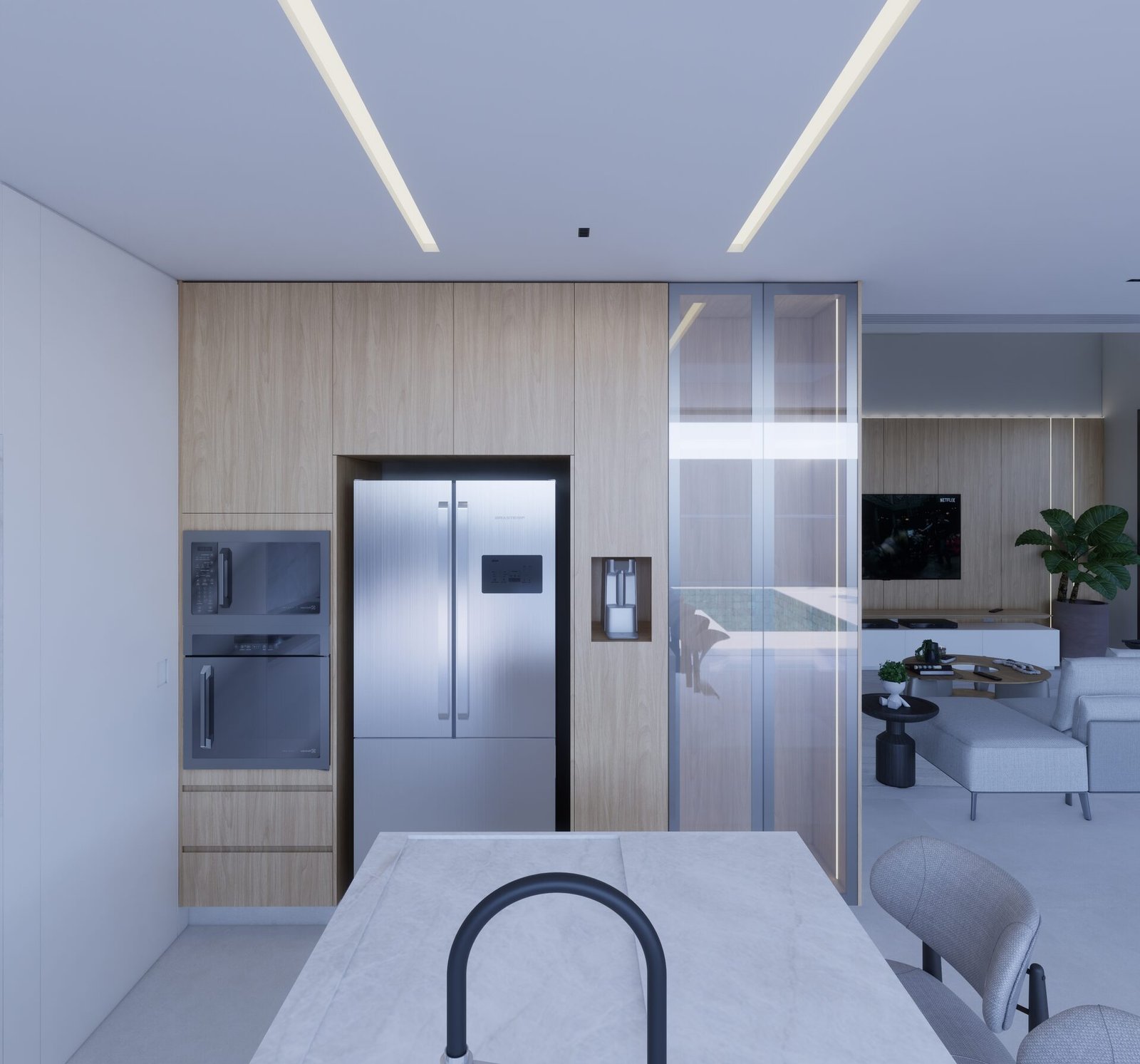 Casa MM — Adamantina: cozinha geladeira render — projeto de arquitetura residencial