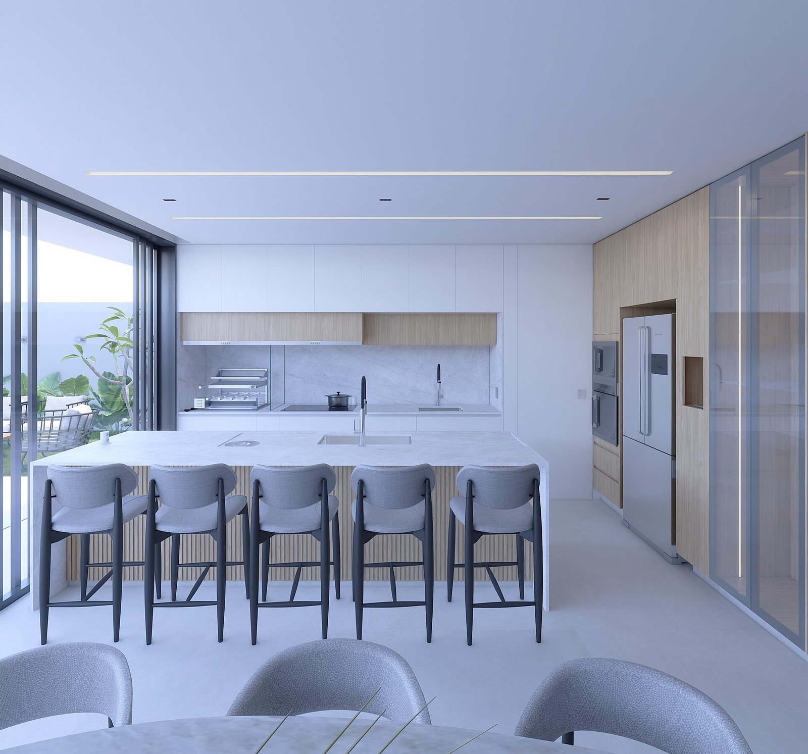 Casa MM — Adamantina: cozinha ilha bancada render — projeto de arquitetura residencial