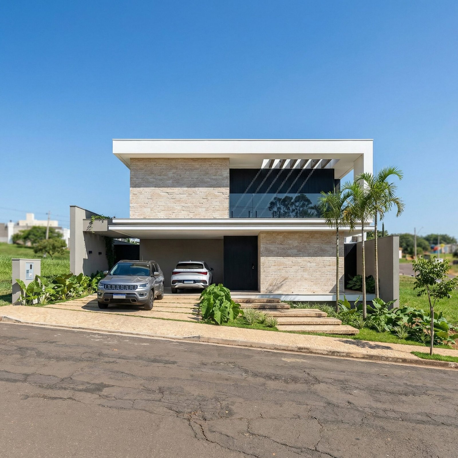Casa MM — Adamantina: fachada diurna real — projeto de arquitetura residencial
