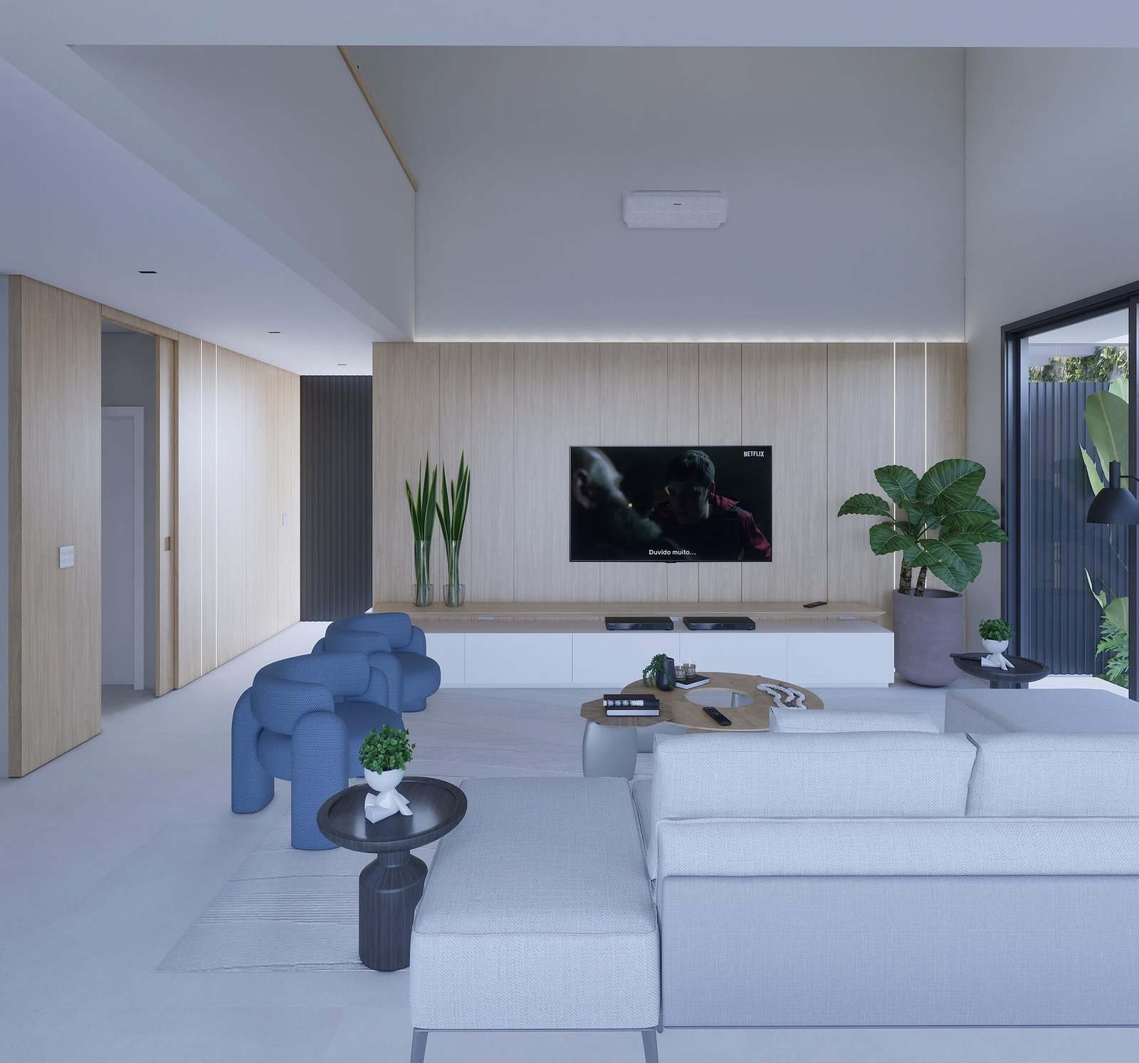 Casa MM — Adamantina: sala tv render — projeto de arquitetura residencial