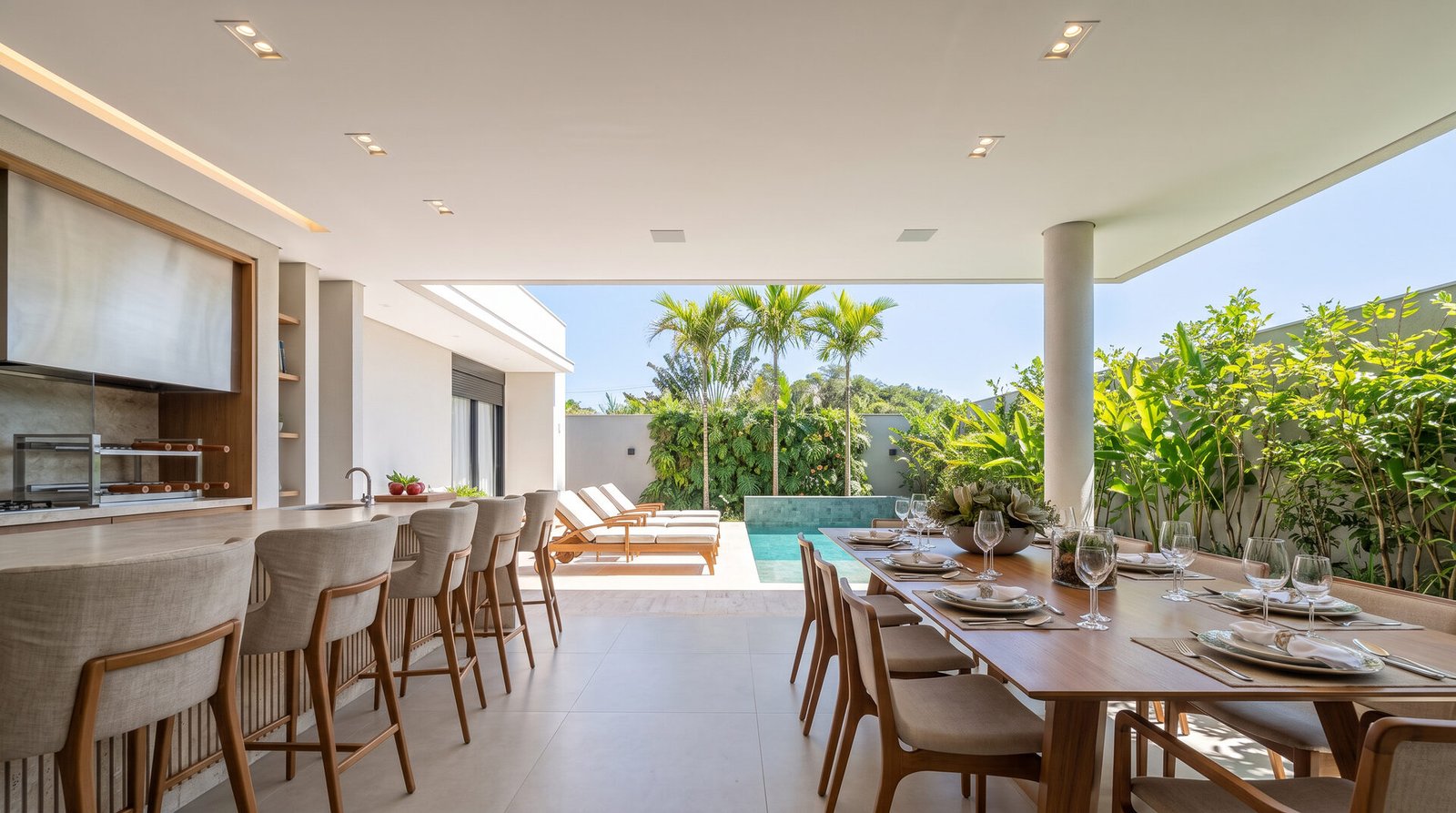 Casa NL — Adamantina: area gourmet cozinha piscina real — projeto de arquitetura residencial