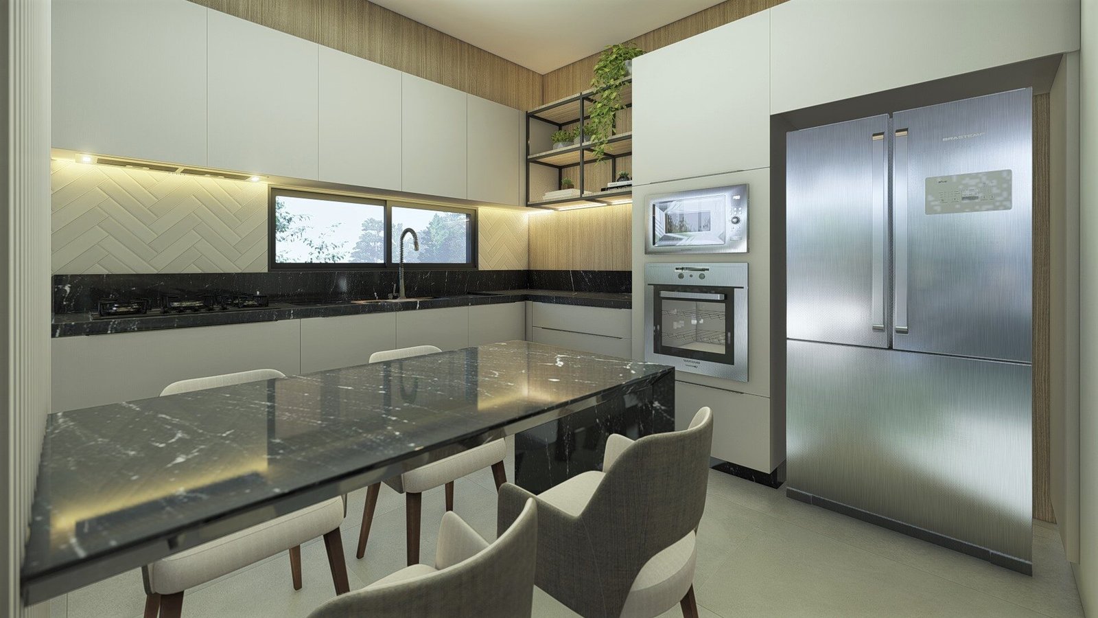Casa NL — Adamantina: cozinha render — projeto de arquitetura residencial