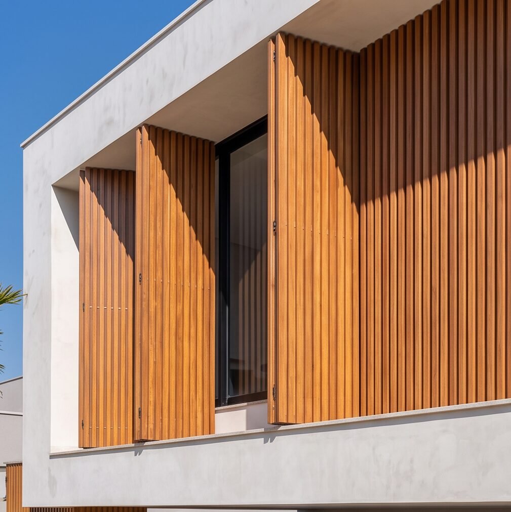 Casa NL — Adamantina: detalhe brise madeira janela — projeto de arquitetura residencial