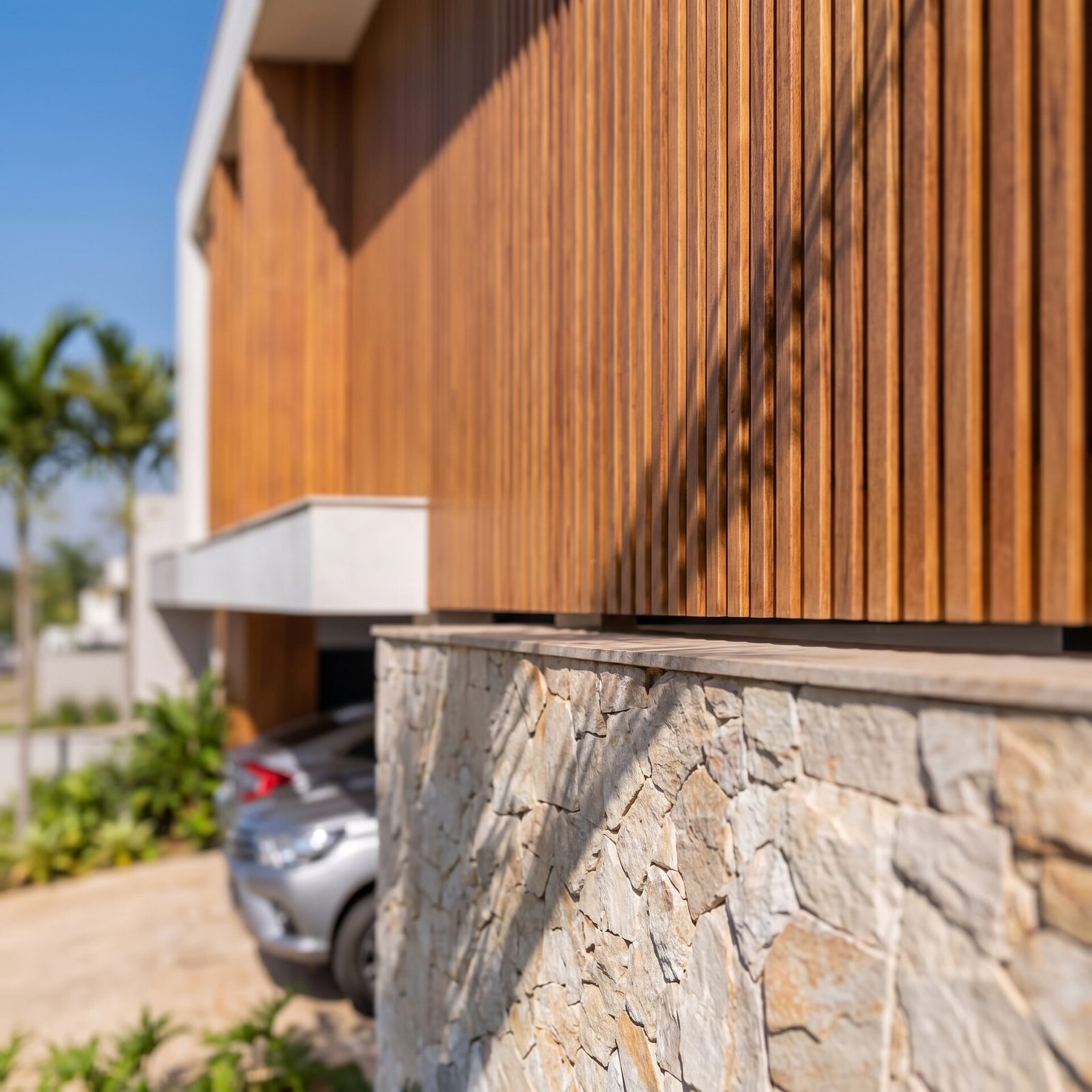 Casa NL — Adamantina: detalhe pedra desfoque artistico — projeto de arquitetura residencial
