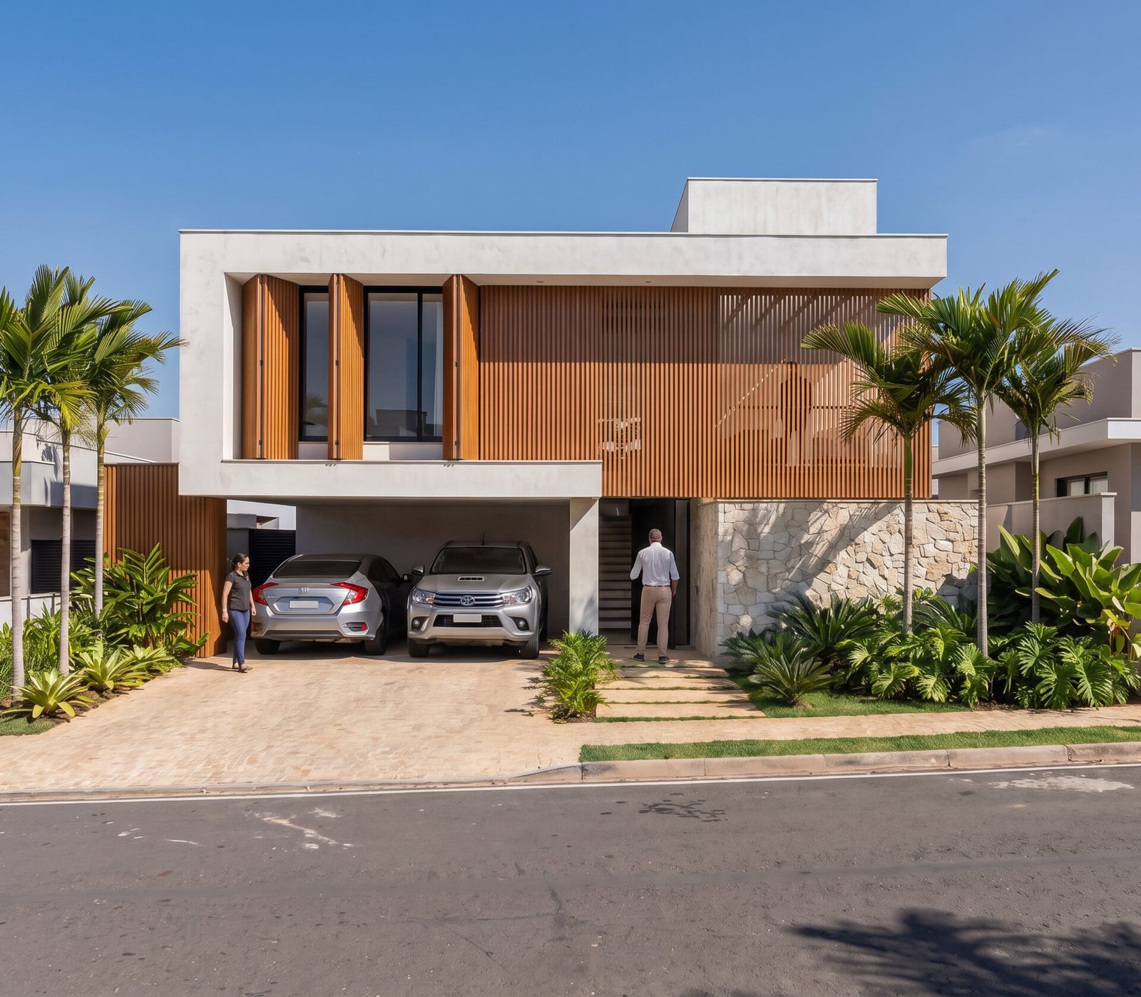 Casa NL — Adamantina: fachada frontal real — projeto de arquitetura residencial