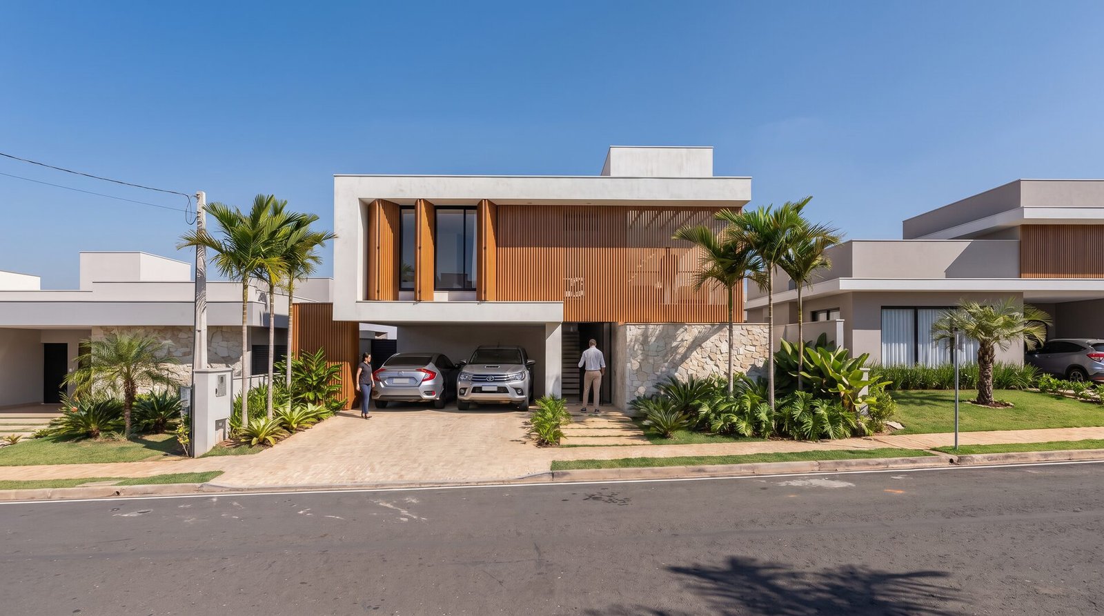 Casa NL — Adamantina: fachada rua carros real — projeto de arquitetura residencial