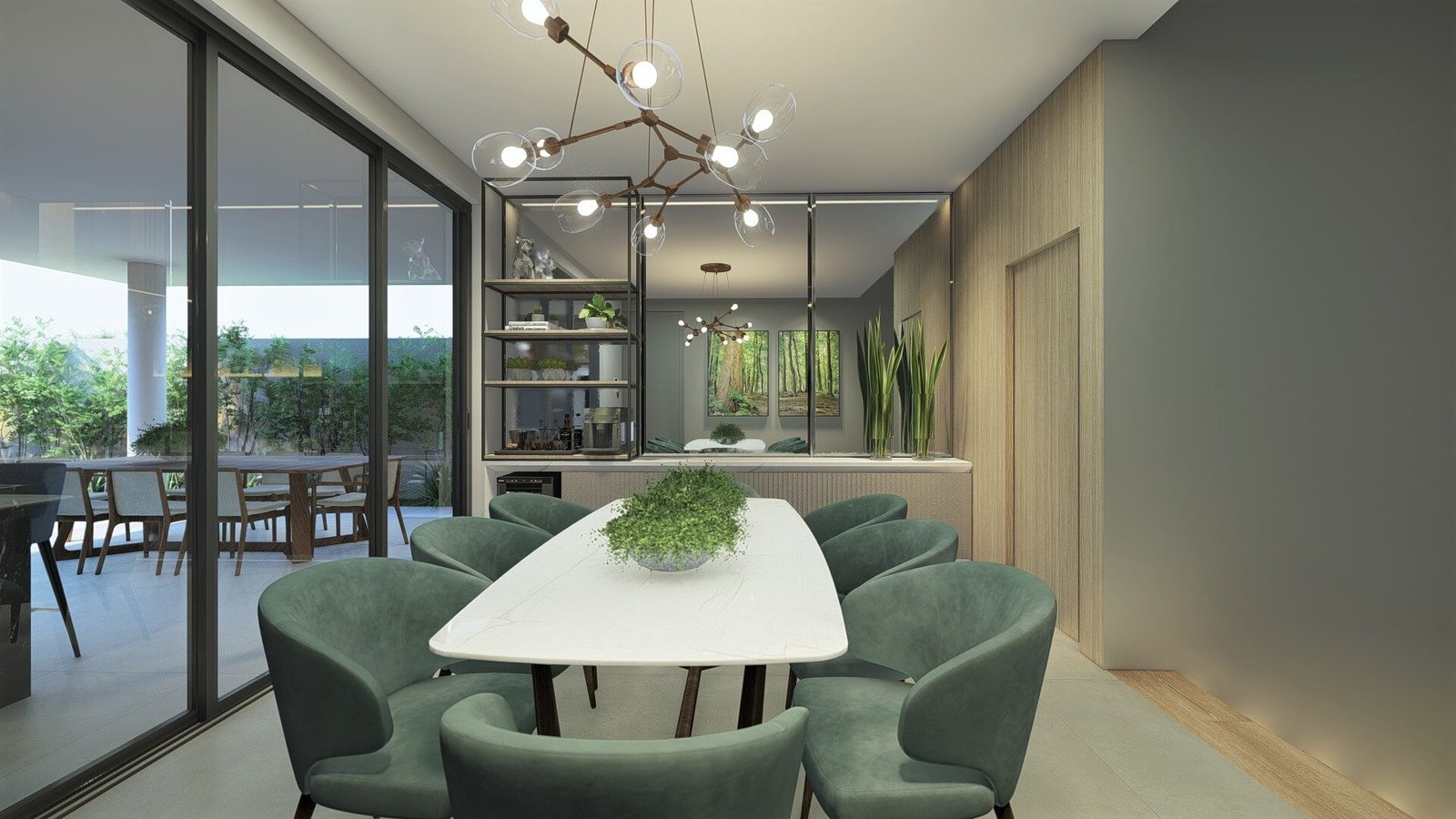 Casa NL — Adamantina: jantar espelho render — projeto de arquitetura residencial