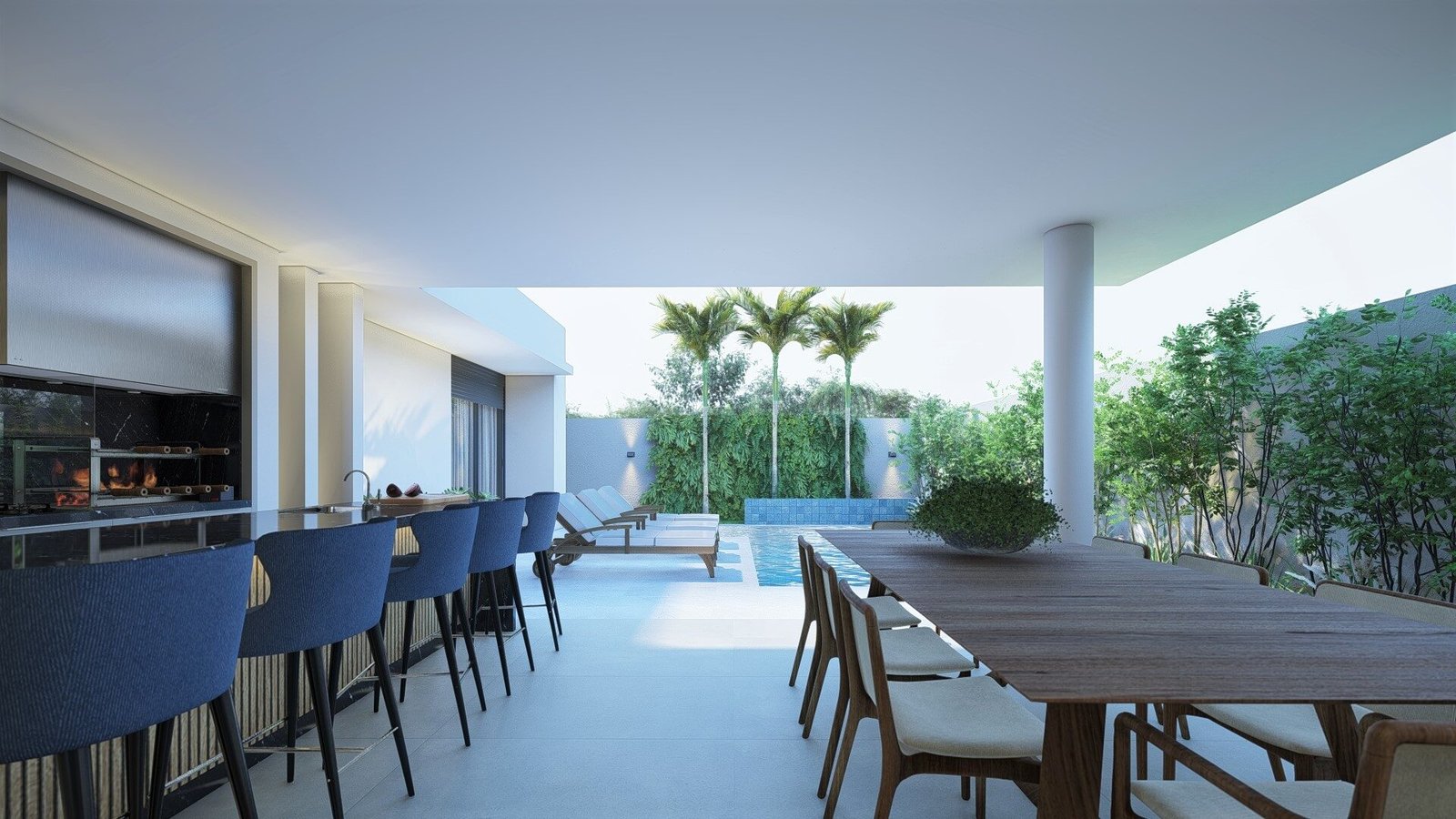 Casa NL — Adamantina: piscina lazer render — projeto de arquitetura residencial