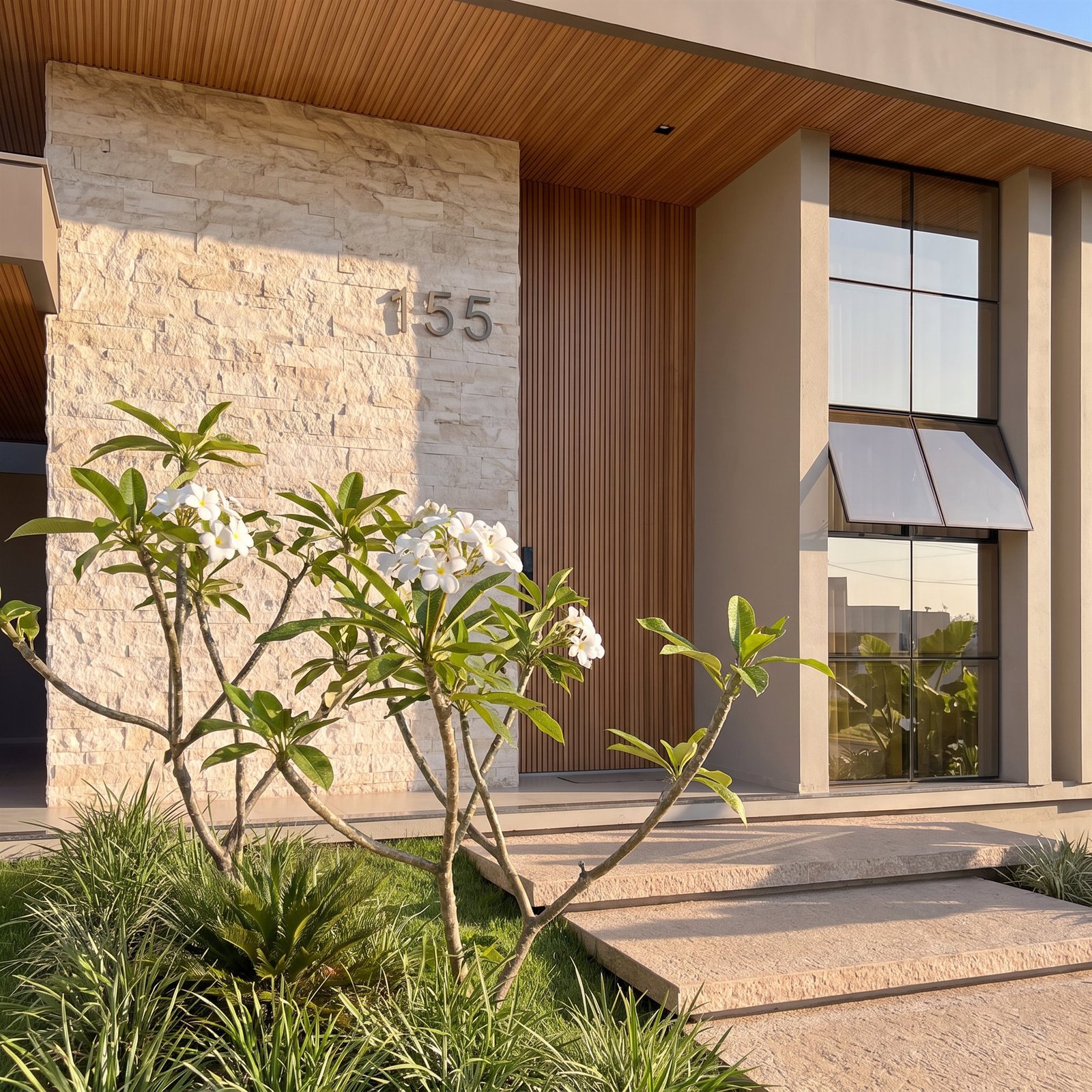 Casa RP — Adamantina: fachada com paisagismo — projeto de arquitetura residencial
