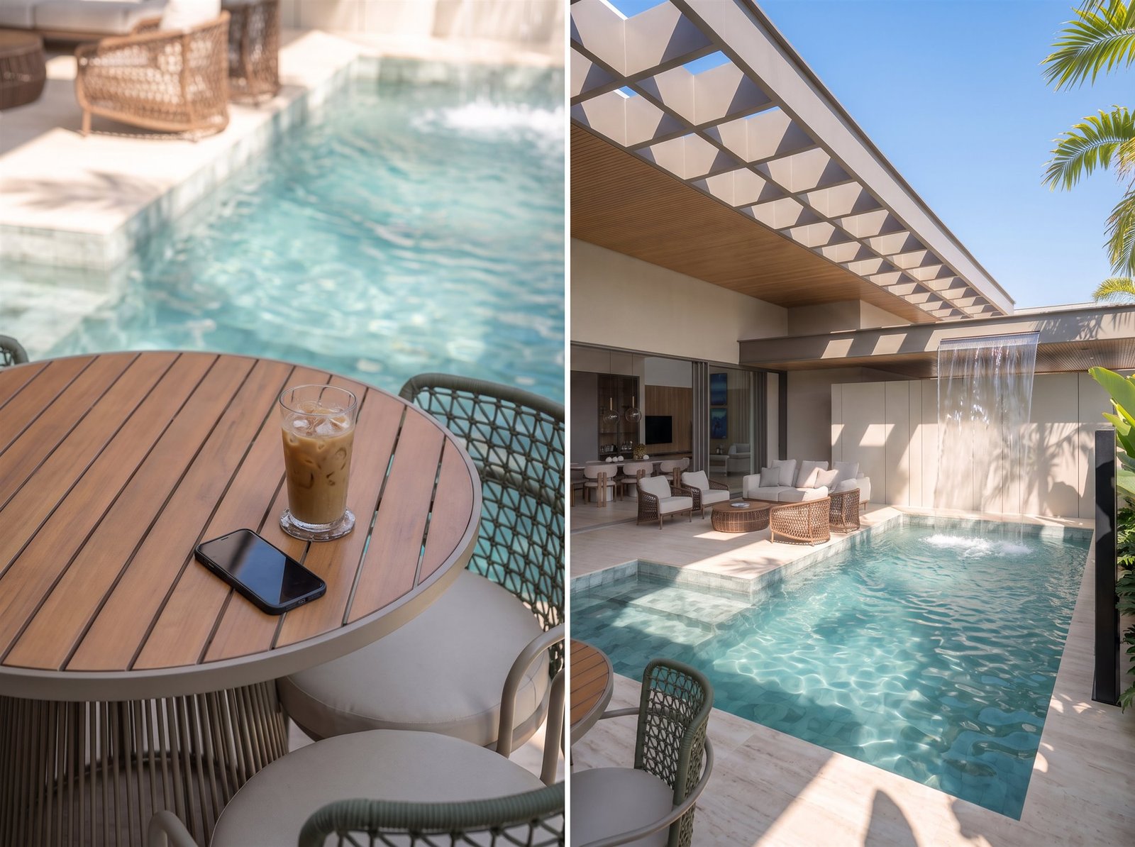 Casa RP — Adamantina: detalhes da piscina e pergolado — projeto de arquitetura residencial
