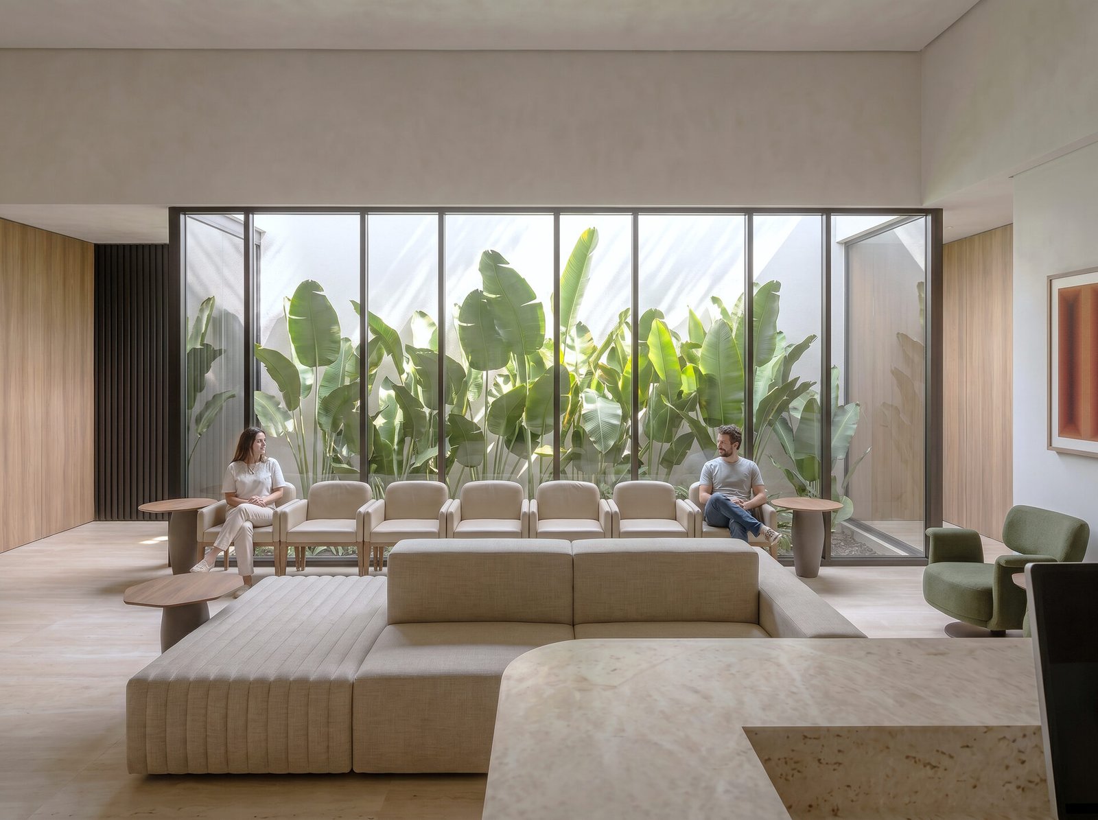Clínica DW — Adamantina: lounge jardim interno — projeto de arquitetura comercial