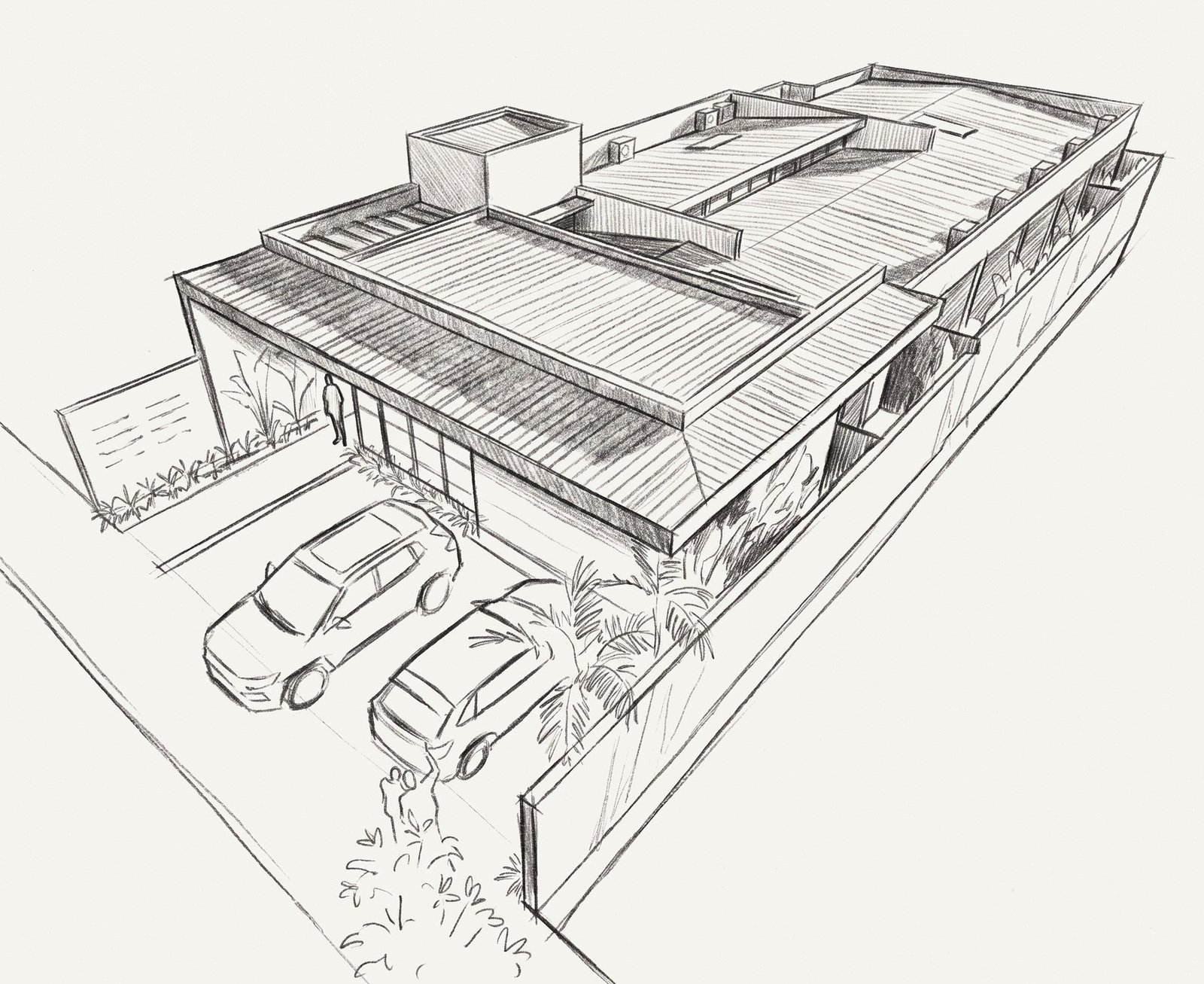 Clínica Integrata — Adamantina: estudo perspectivo em croqui da fachada — projeto de arquitetura comercial