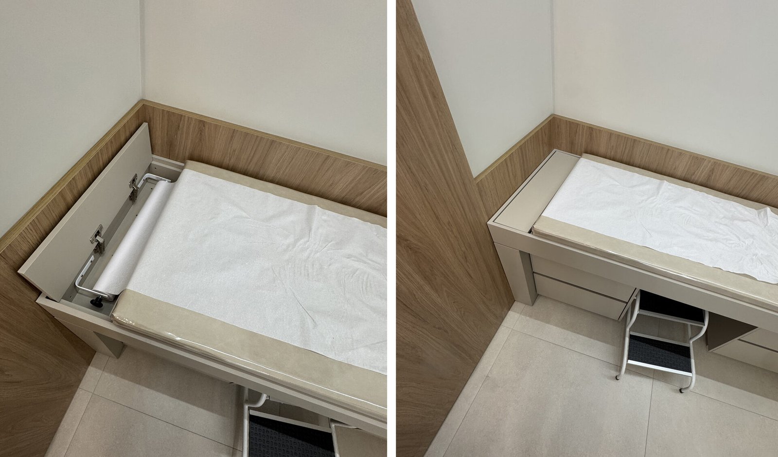 Clínica Integrata — Adamantina: detalhe da maca articulada de atendimento — projeto de arquitetura comercial