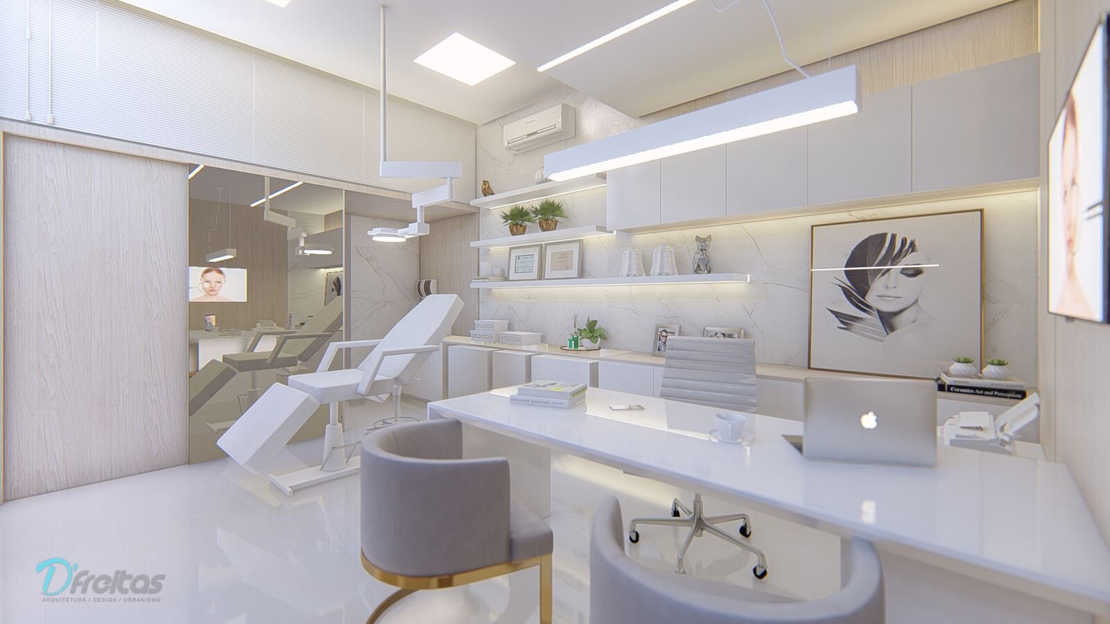 Consultório Dermatologista Nara Hosoume — Adamantina: render maca espelho — projeto de arquitetura interiores