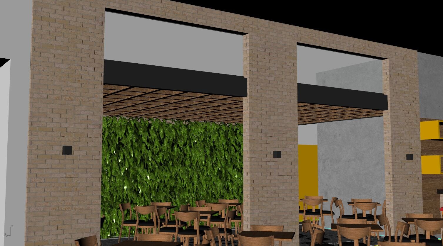 Restaurante Cheiro Verde — Adamantina: detalhe jardim vertical — projeto de arquitetura comercial