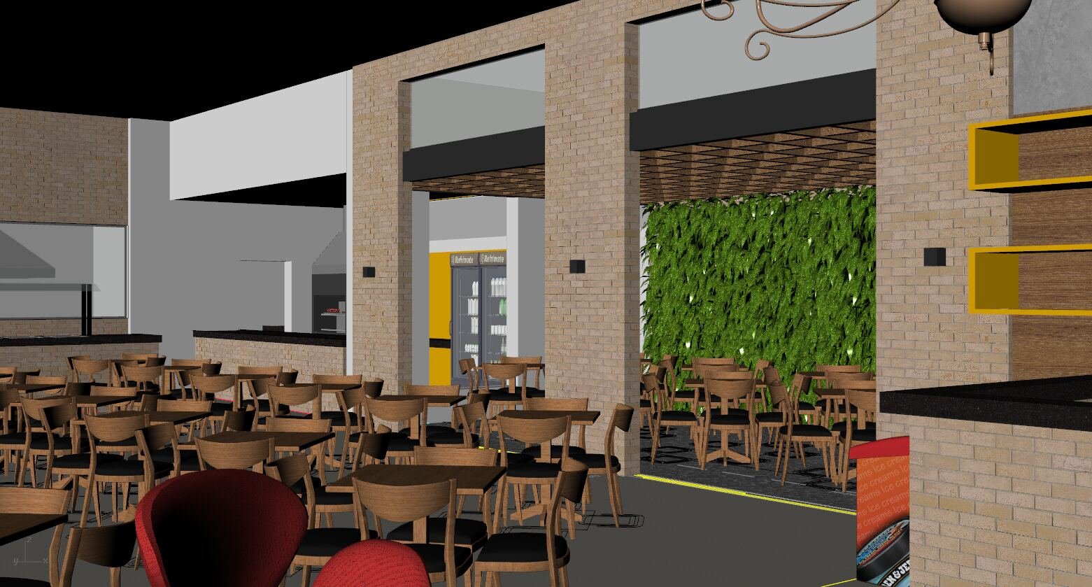 Restaurante Cheiro Verde — Adamantina: salao jardim vertical — projeto de arquitetura comercial